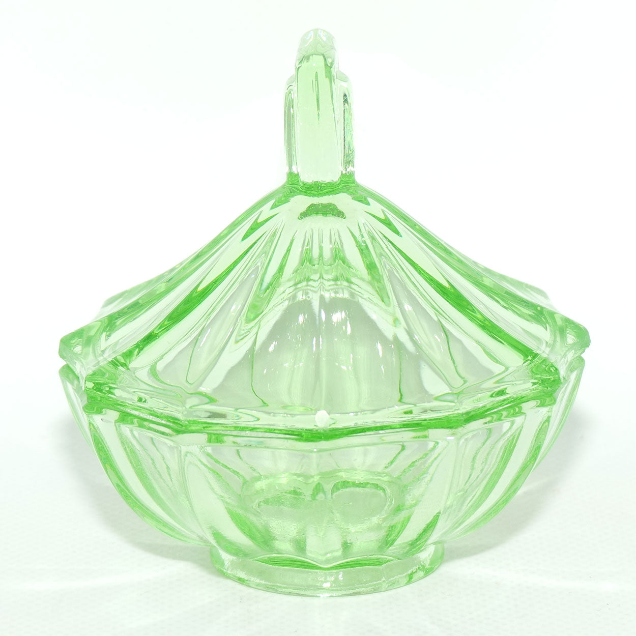Green Glass | Uranium Glass 12 flat side trinket bowl | 10cm tall