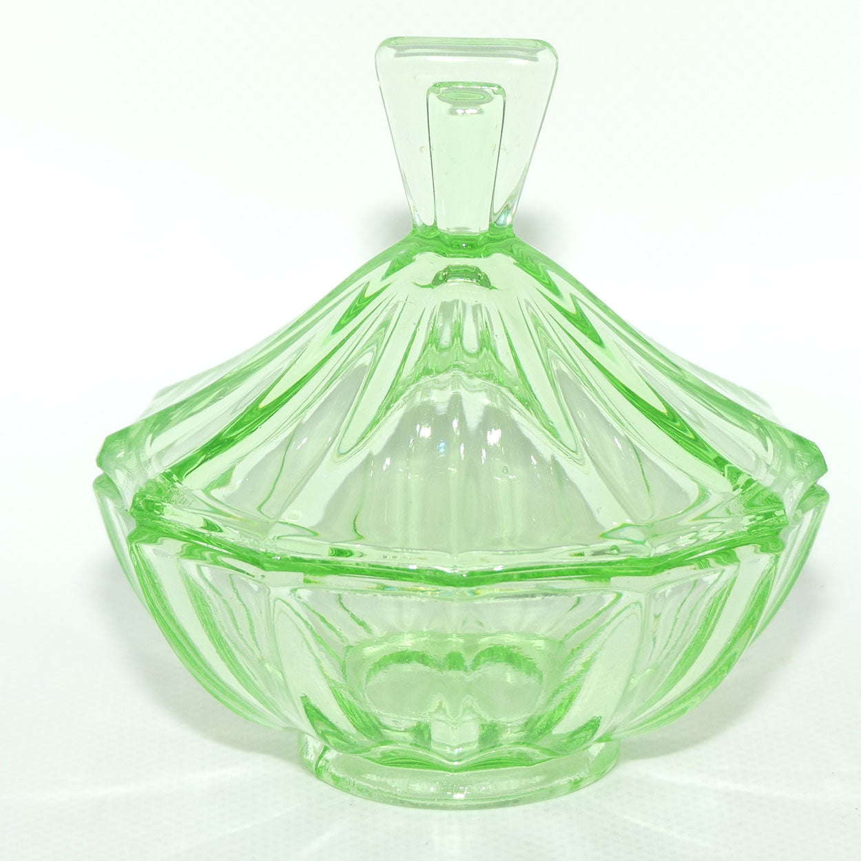 Green Glass | Uranium Glass 12 flat side trinket bowl | 10cm tall
