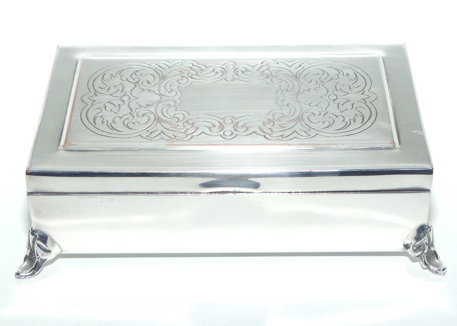 Finely decorated Silver Plated on Copper cedar lined trinket or cigarette box