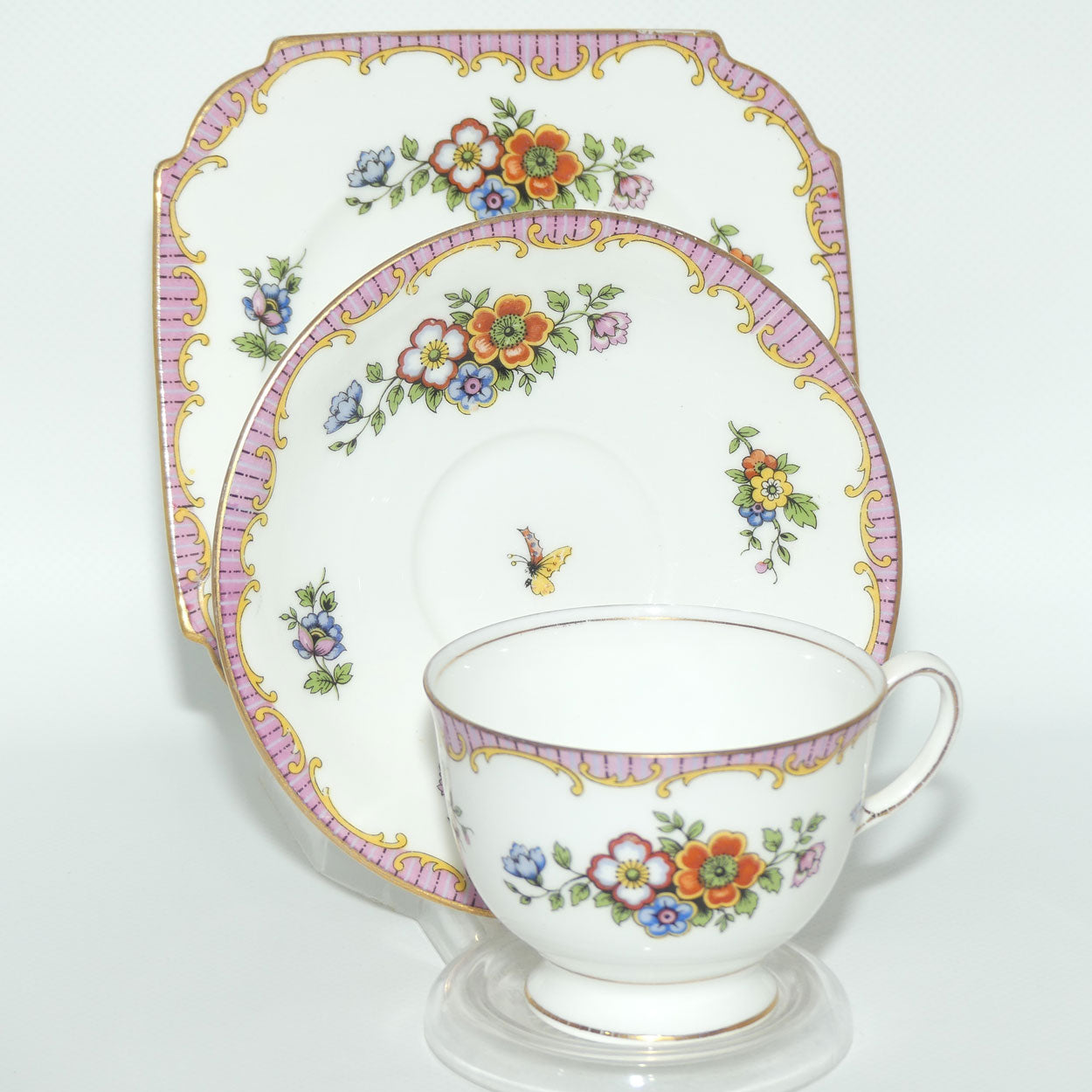 Aynsley Bone China Butterfly and Floral trio