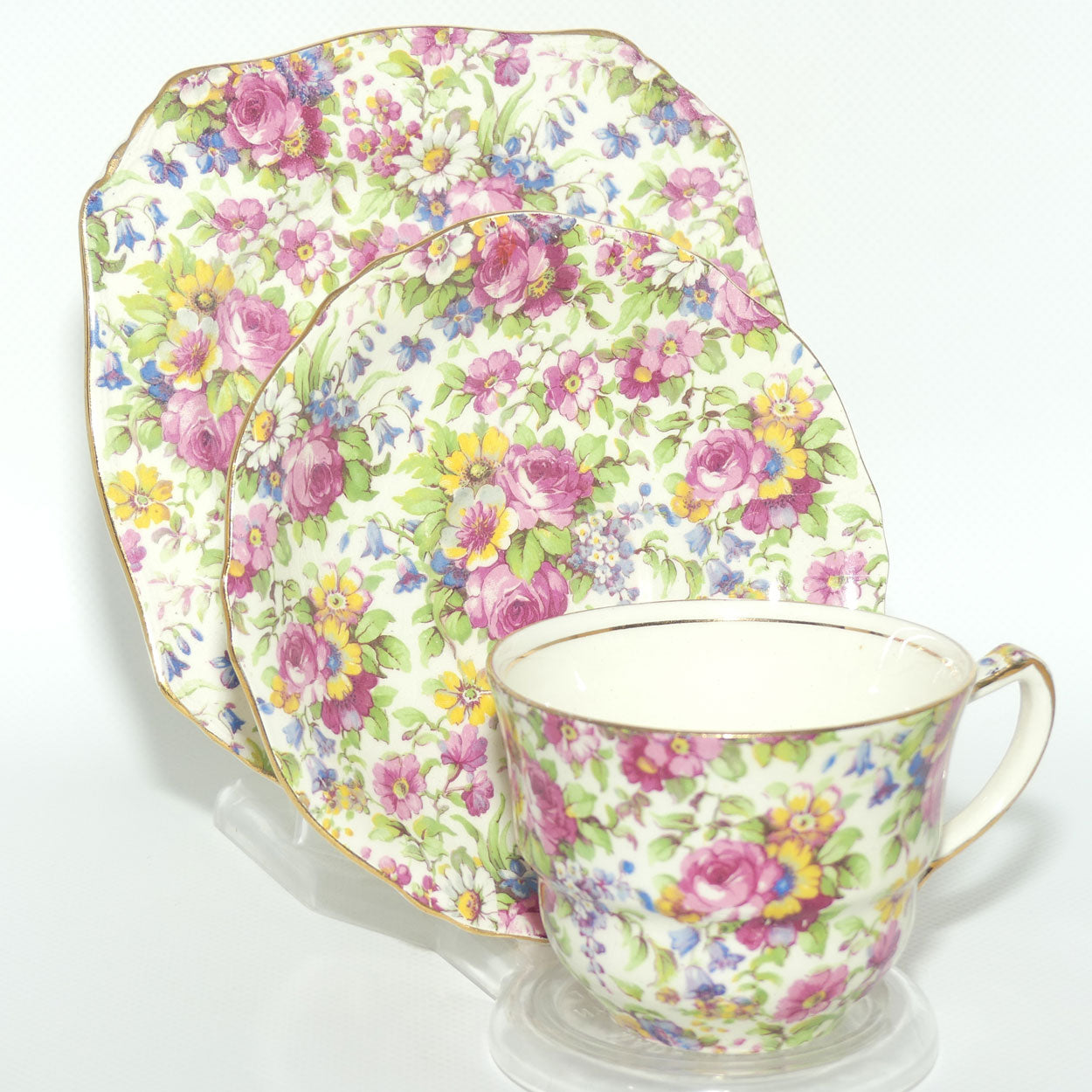 Royal Winton Summertime Chintz tea trio | Square Plate | #1