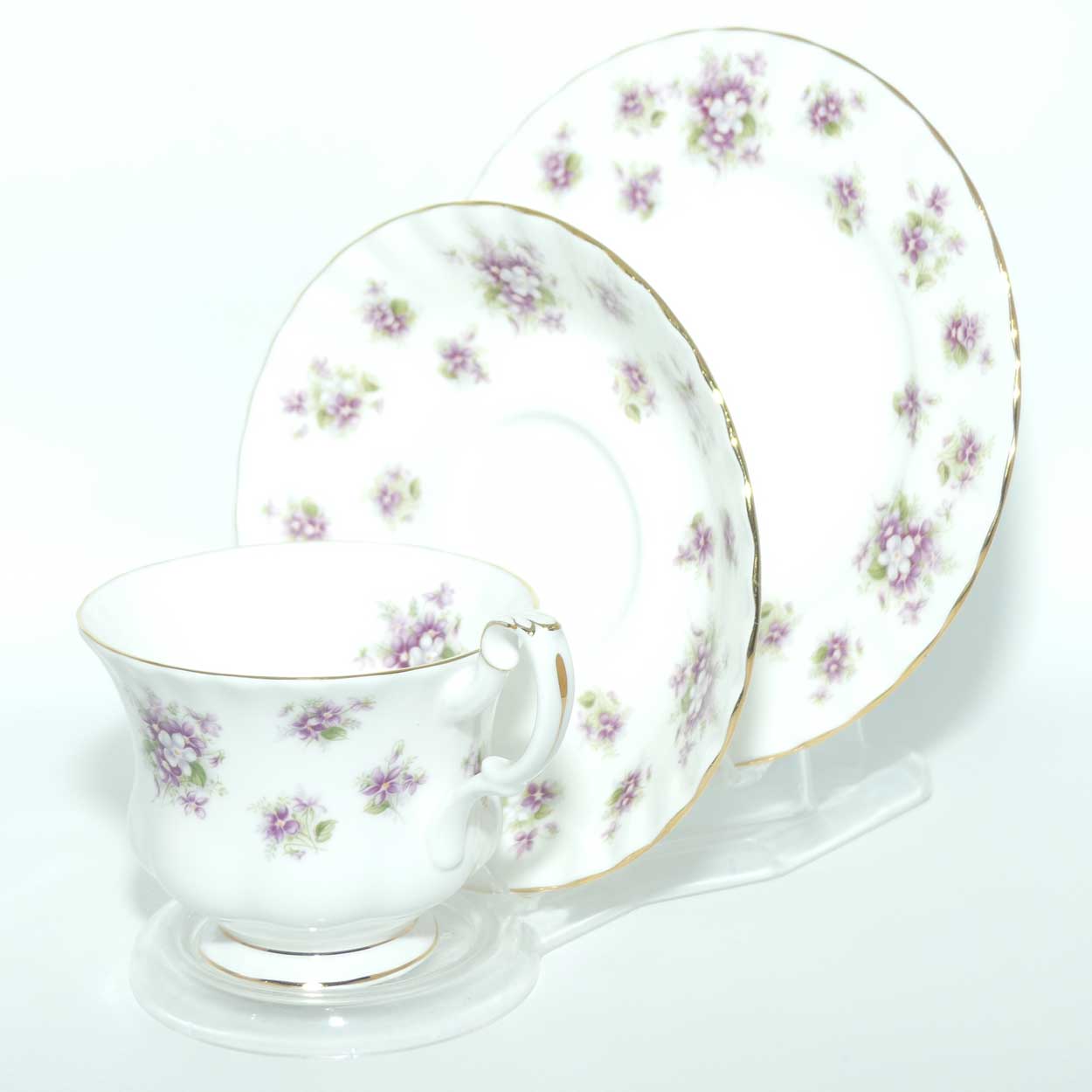 Royal Albert Bone China England Sweet Violets trio | © 1966 Royal Albert Ltd backstamp