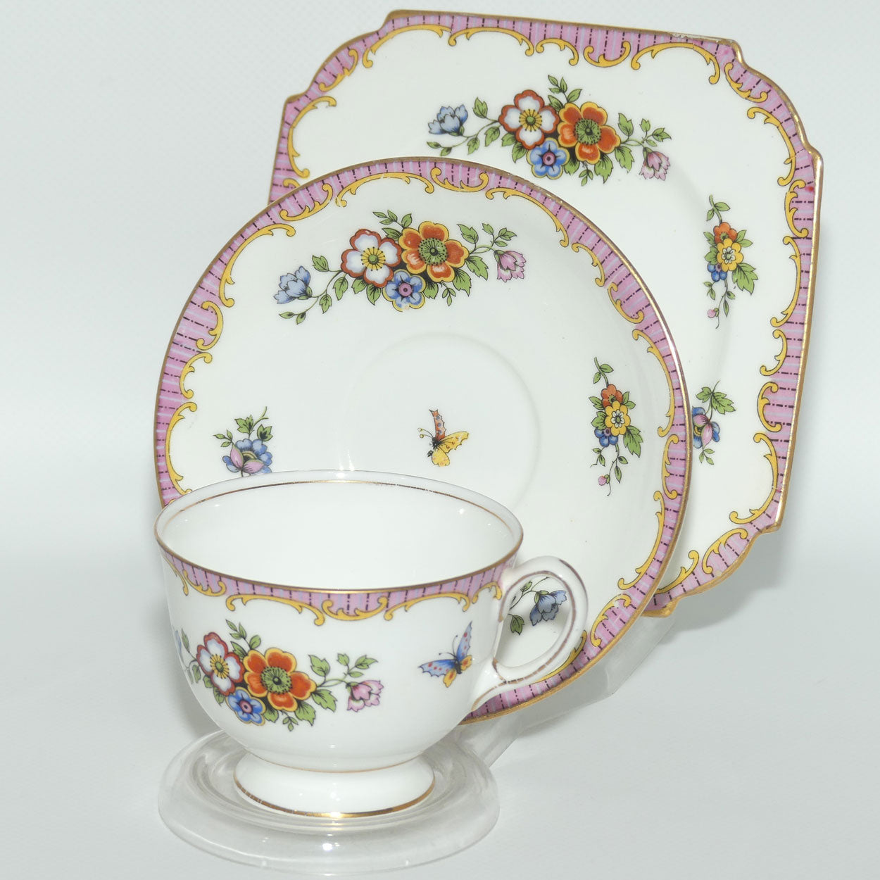 Aynsley Bone China Butterfly and Floral trio