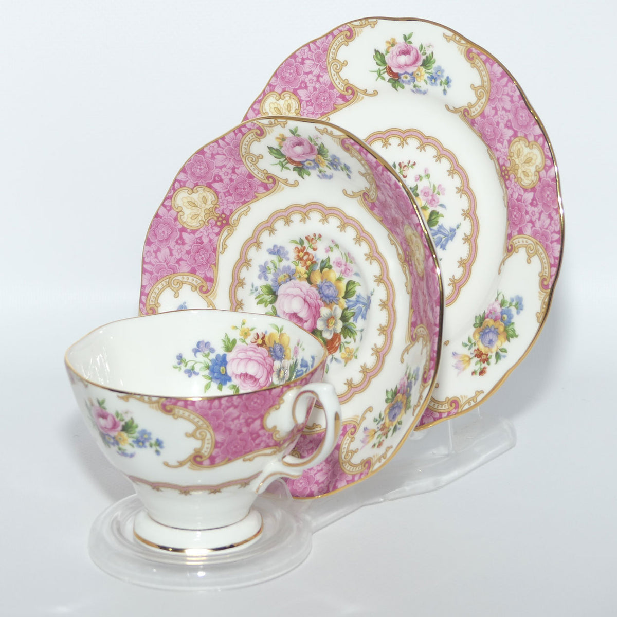 Royal Albert Bone China Lady Carlyle trio | Pink | Malvern | © 1944 Royal Albert Ltd