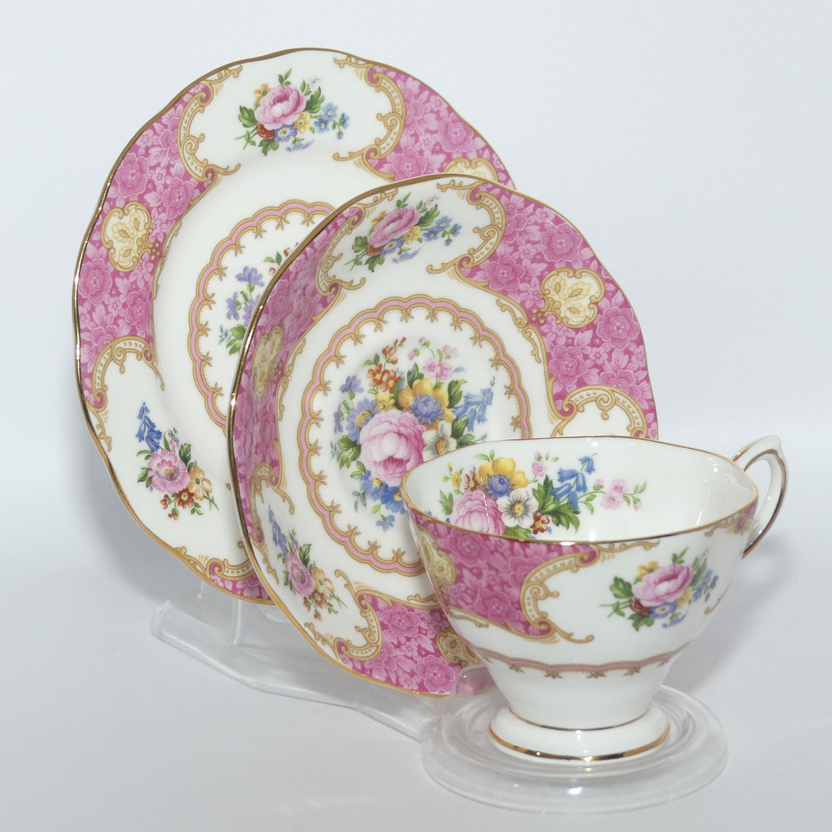Royal Albert Bone China Lady Carlyle trio | Pink | Malvern | © 1944 Royal Albert Ltd
