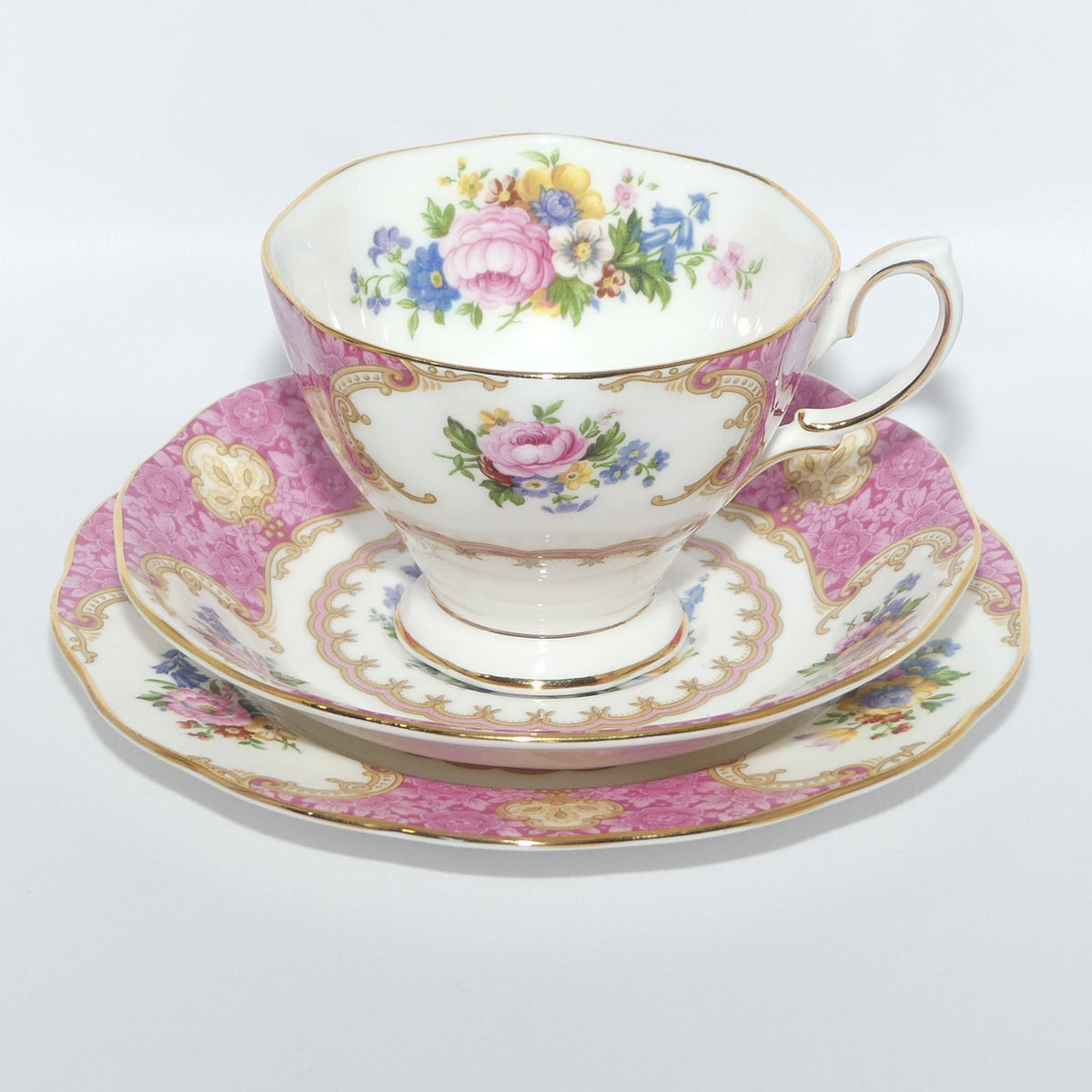 Royal Albert Bone China Lady Carlyle trio | Pink | Malvern | © 1944 Royal Albert Ltd