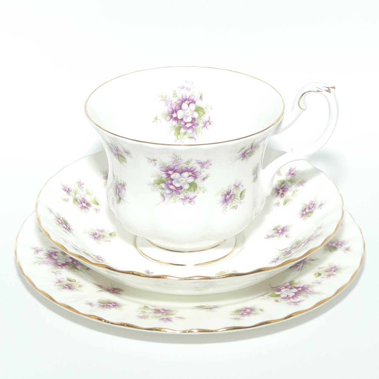 Royal Albert Bone China England Sweet Violets trio | © 1966 Royal Albert Ltd backstamp