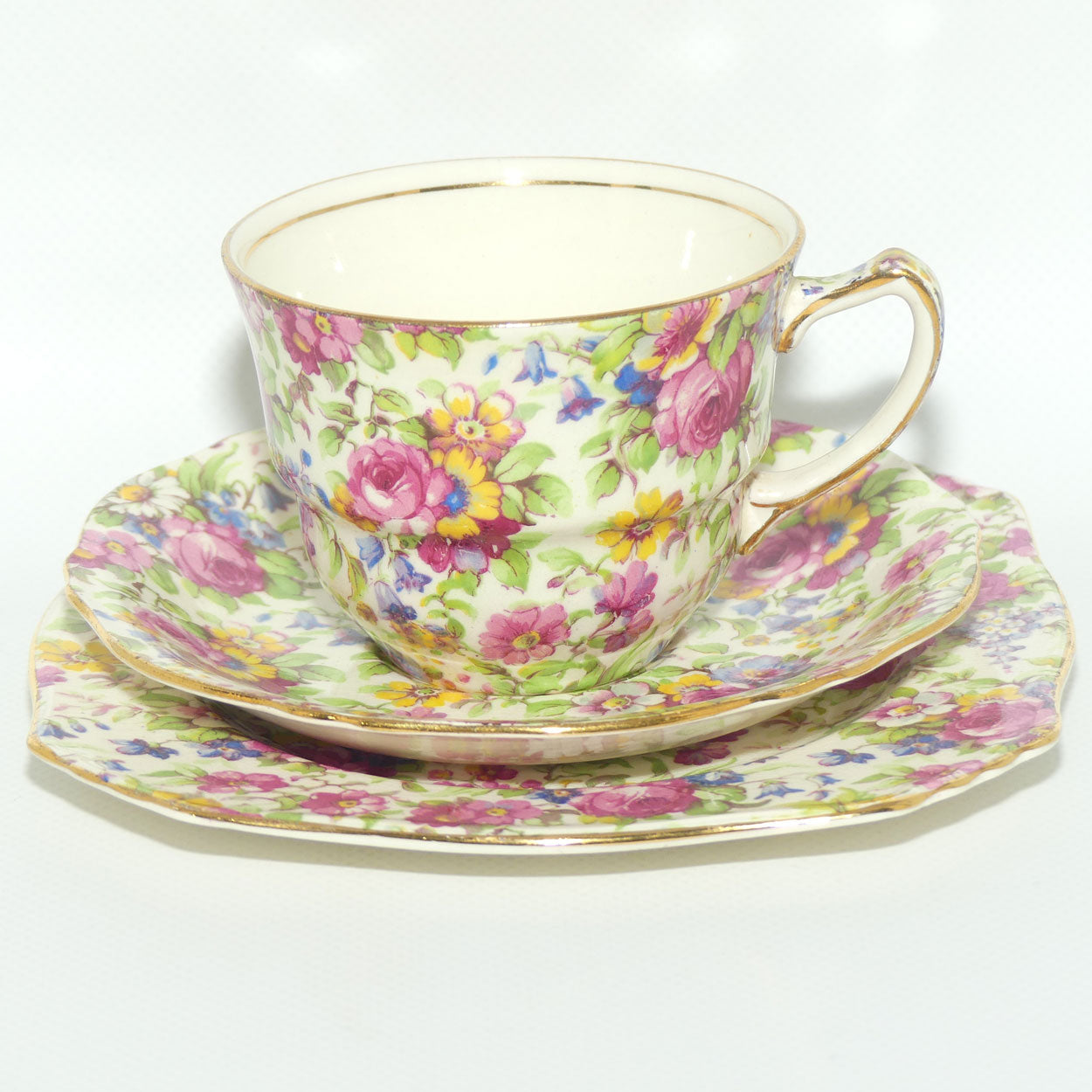 Royal Winton Summertime Chintz tea trio | Square Plate | #1