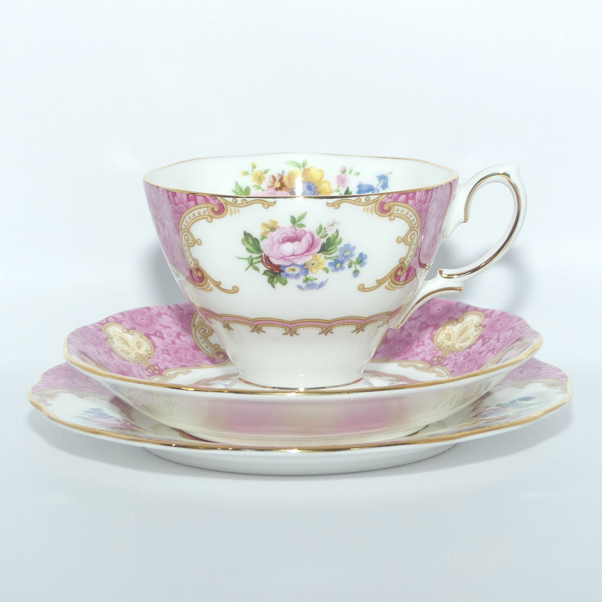 Royal Albert Bone China Lady Carlyle trio | Pink | Malvern | © 1944 Royal Albert Ltd