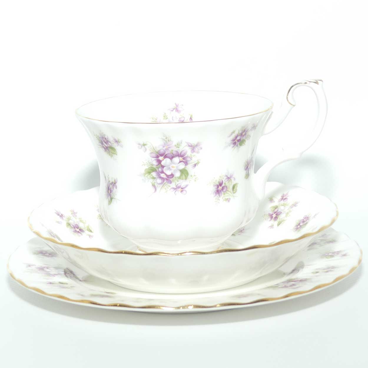 Royal Albert Bone China England Sweet Violets trio | © 1966 Royal Albert Ltd backstamp