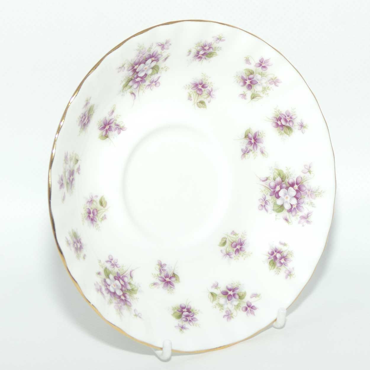 Royal Albert Bone China England Sweet Violets trio | © 1966 Royal Albert Ltd backstamp