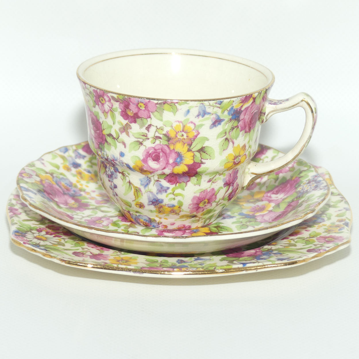 Royal Winton Summertime Chintz tea trio | Square Plate | #2