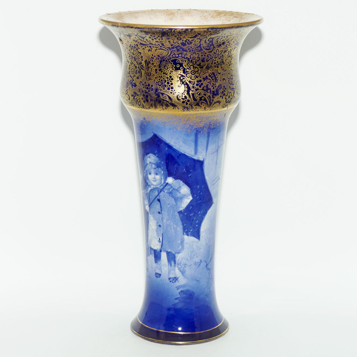 Royal Doulton Blue Children Gilt Band Trumpet vase