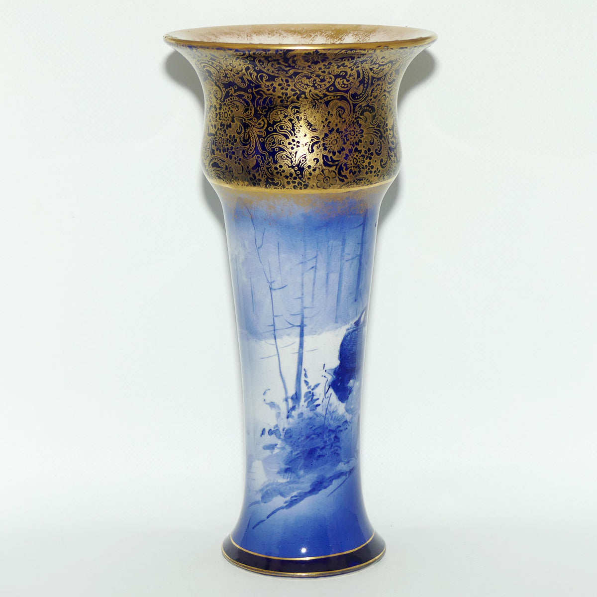 Royal Doulton Blue Children Gilt Band Trumpet vase