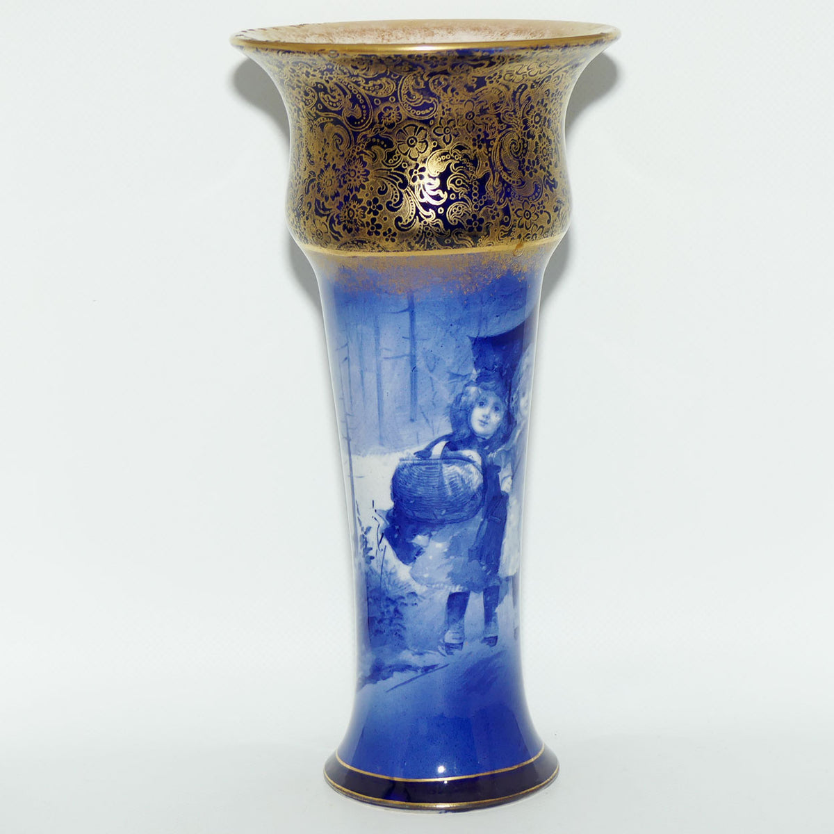 Royal Doulton Blue Children Gilt Band Trumpet vase