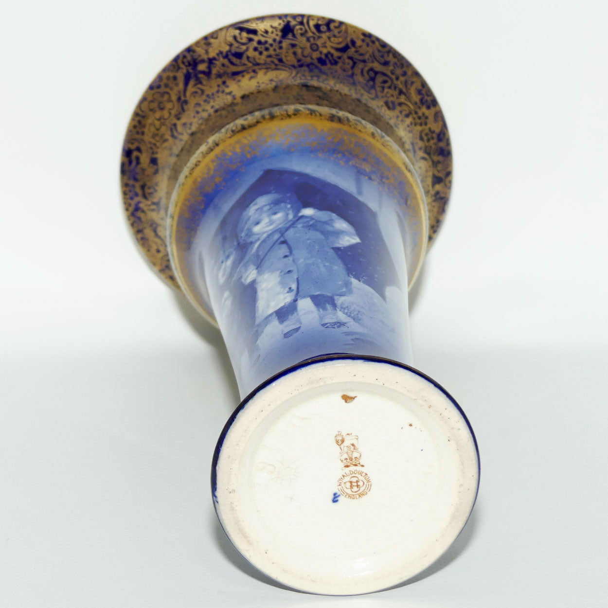 Royal Doulton Blue Children Gilt Band Trumpet vase