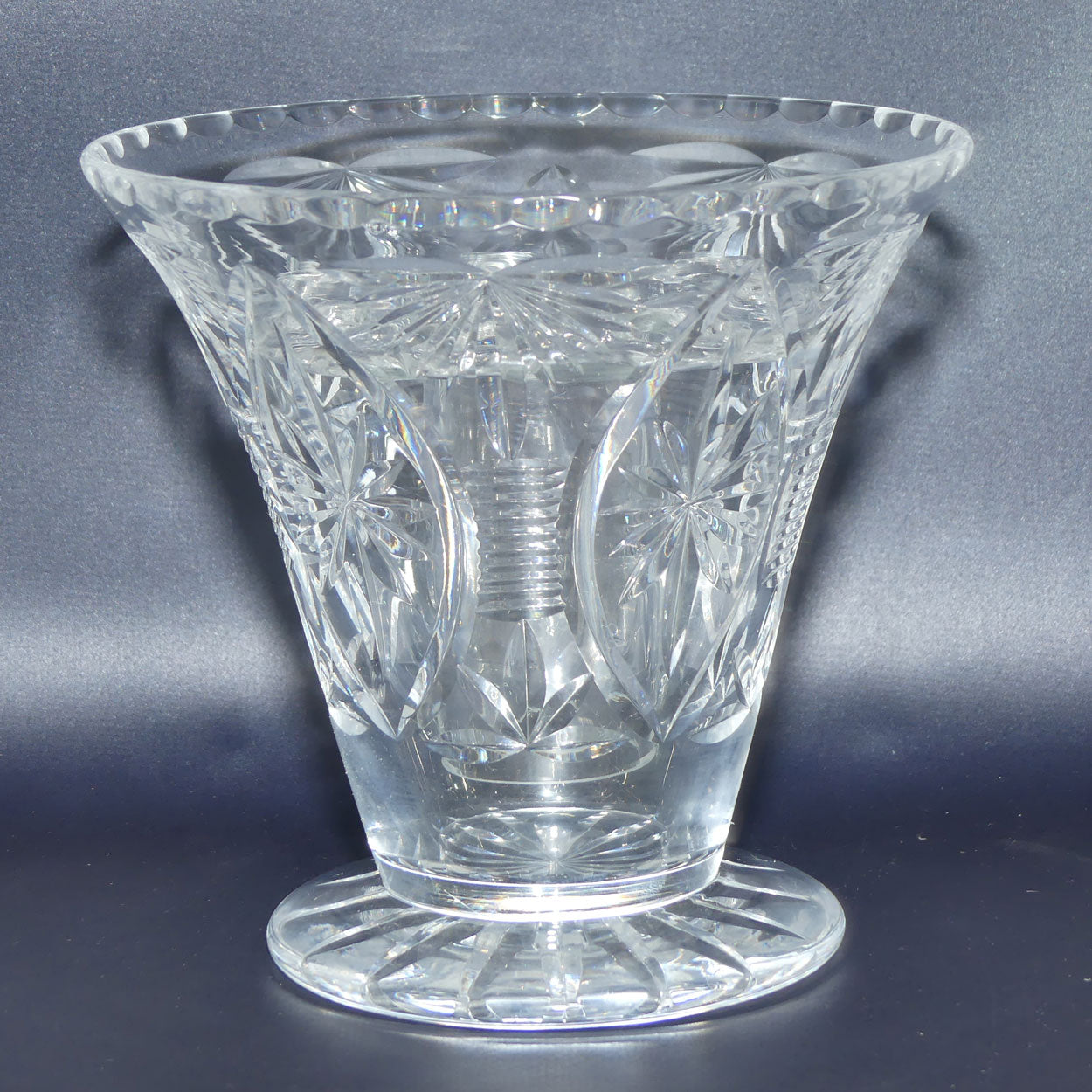 Webb Corbett Crystal vase | Richly Cut trumpet shape with extra wide base and insert | 15cm tall