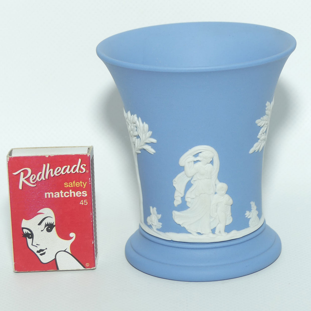 Wedgwood Jasper | White on Pale Blue | Maidens design trumpet vase