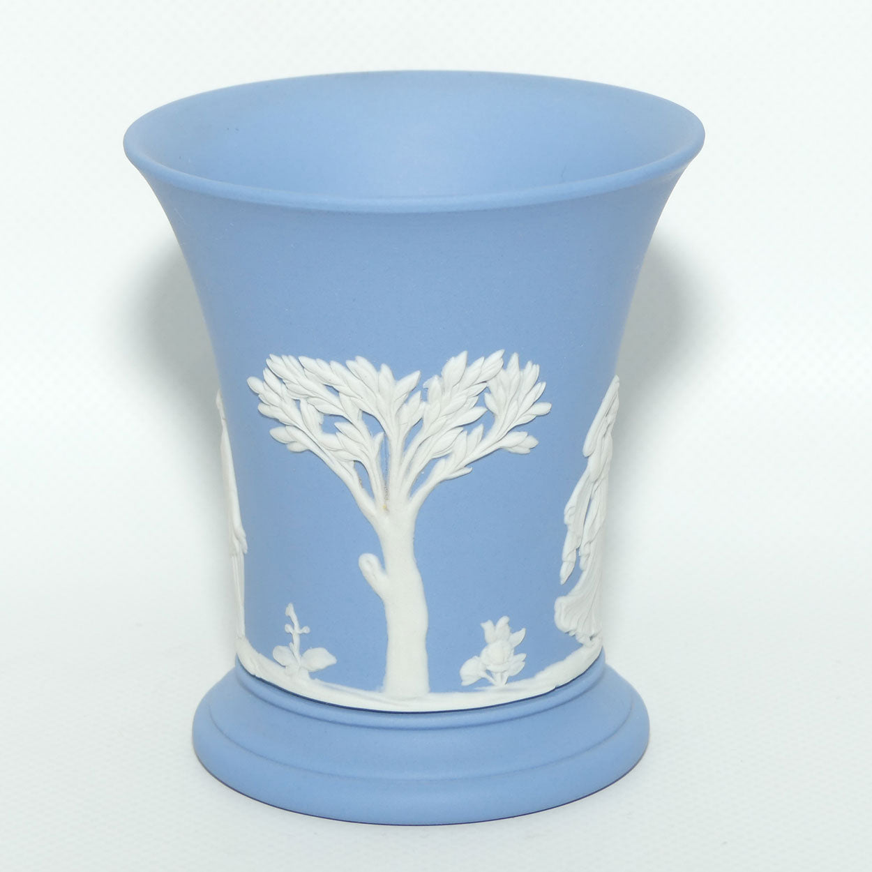 Wedgwood Jasper | White on Pale Blue | Maidens design trumpet vase
