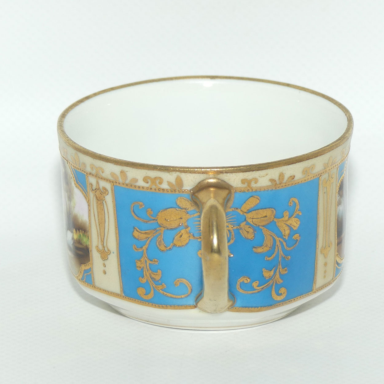 Early Noritake Hand Painted and Gilt decorated Blue ground tea trio | #1 | Lake Scene