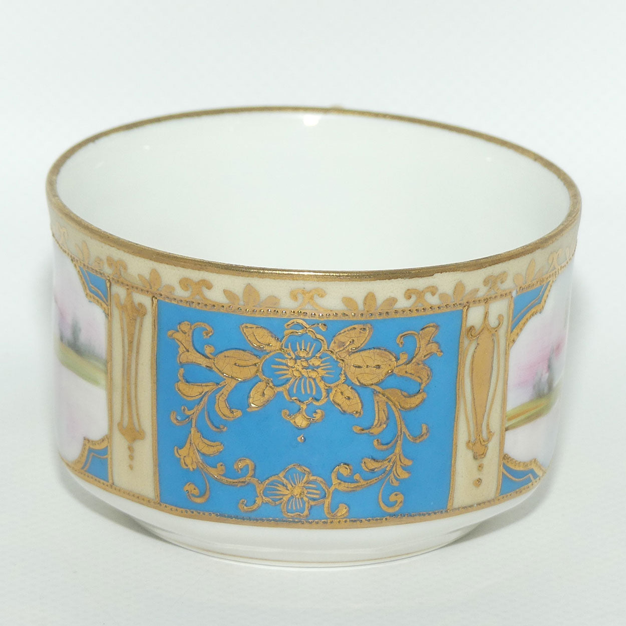 Early Noritake Hand Painted and Gilt decorated Blue ground tea trio | #1 | Lake Scene