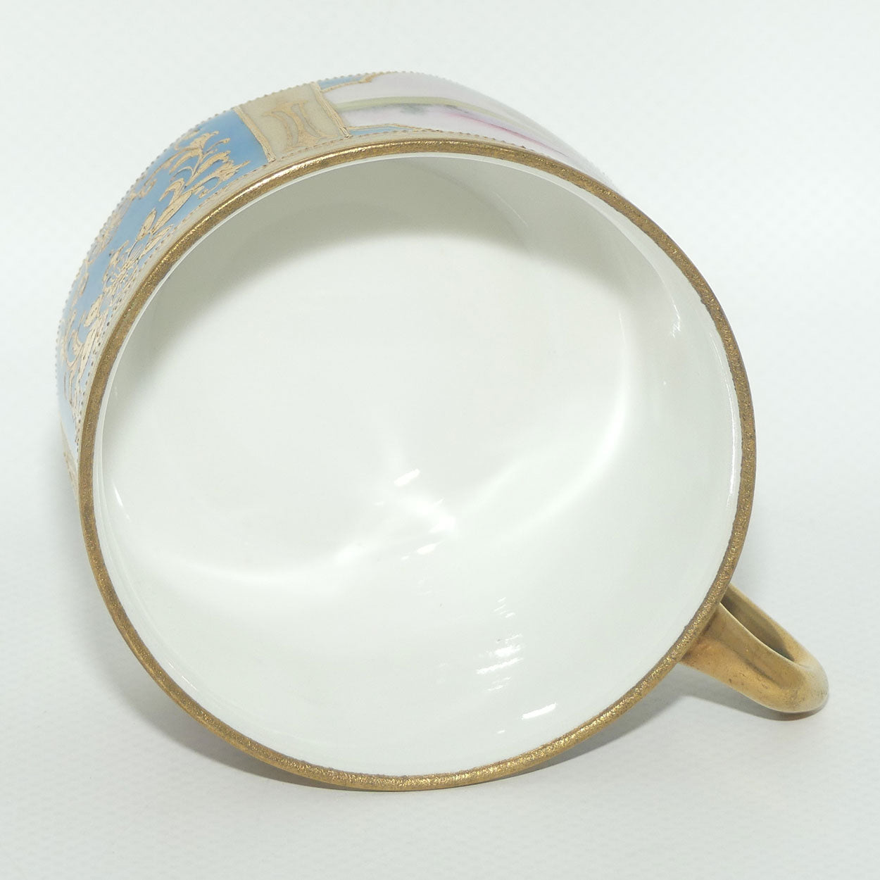 Early Noritake Hand Painted and Gilt decorated Blue ground tea trio | #1 | Lake Scene