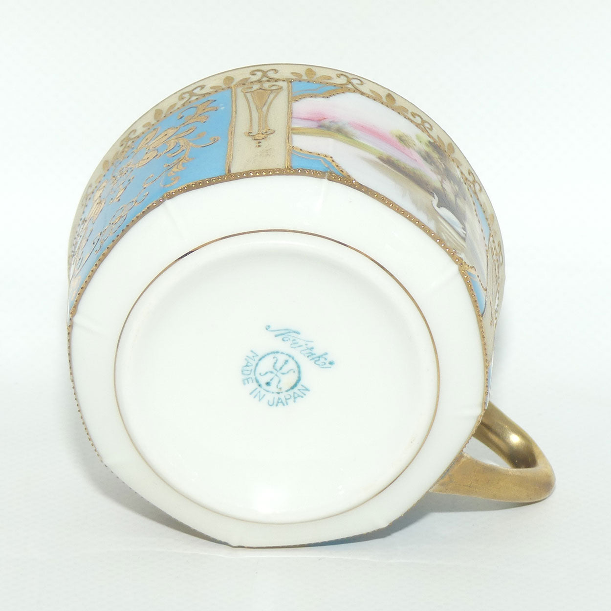 Early Noritake Hand Painted and Gilt decorated Blue ground tea trio | #3 | Lake Scene