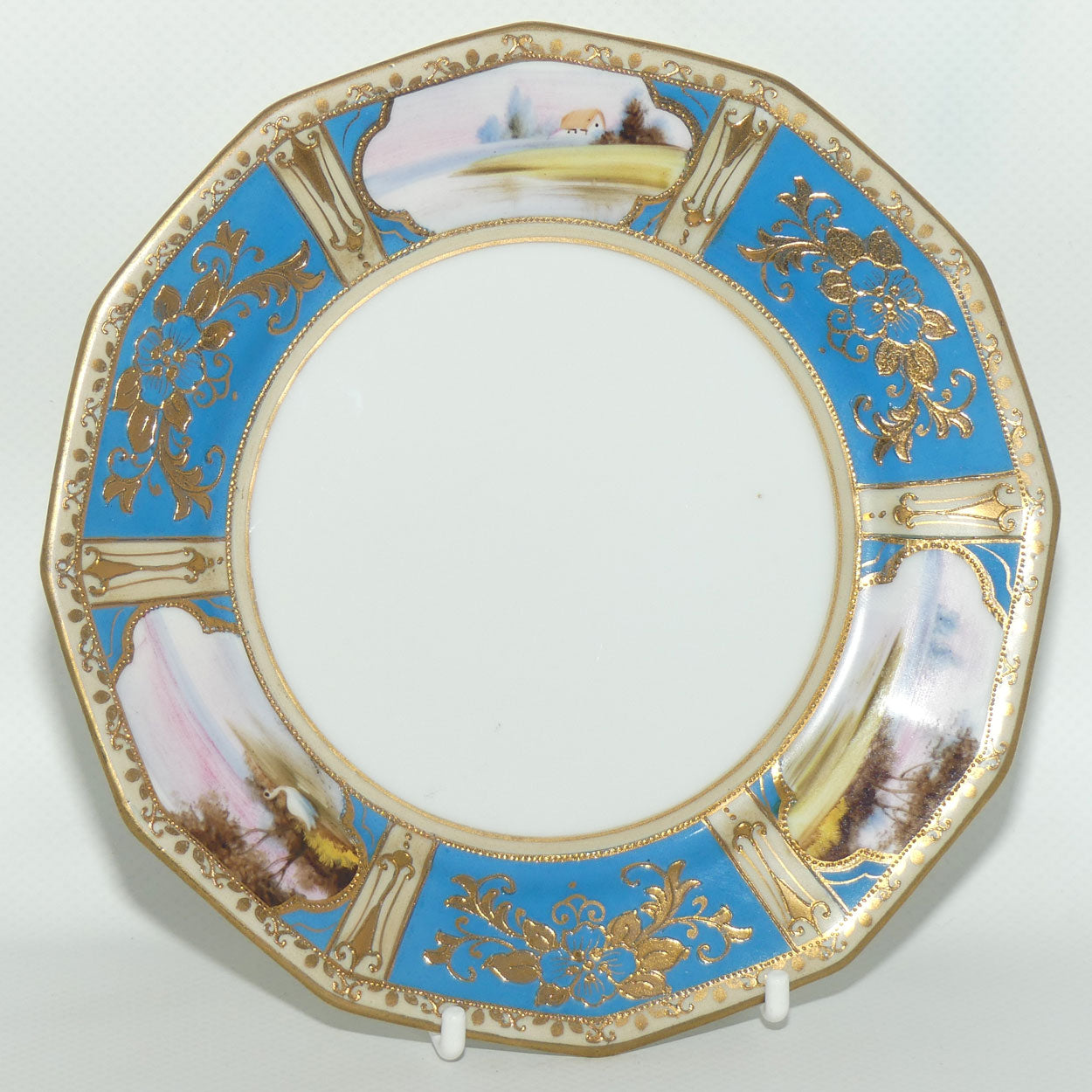 Early Noritake Hand Painted and Gilt decorated Blue ground tea trio | #3 | Lake Scene
