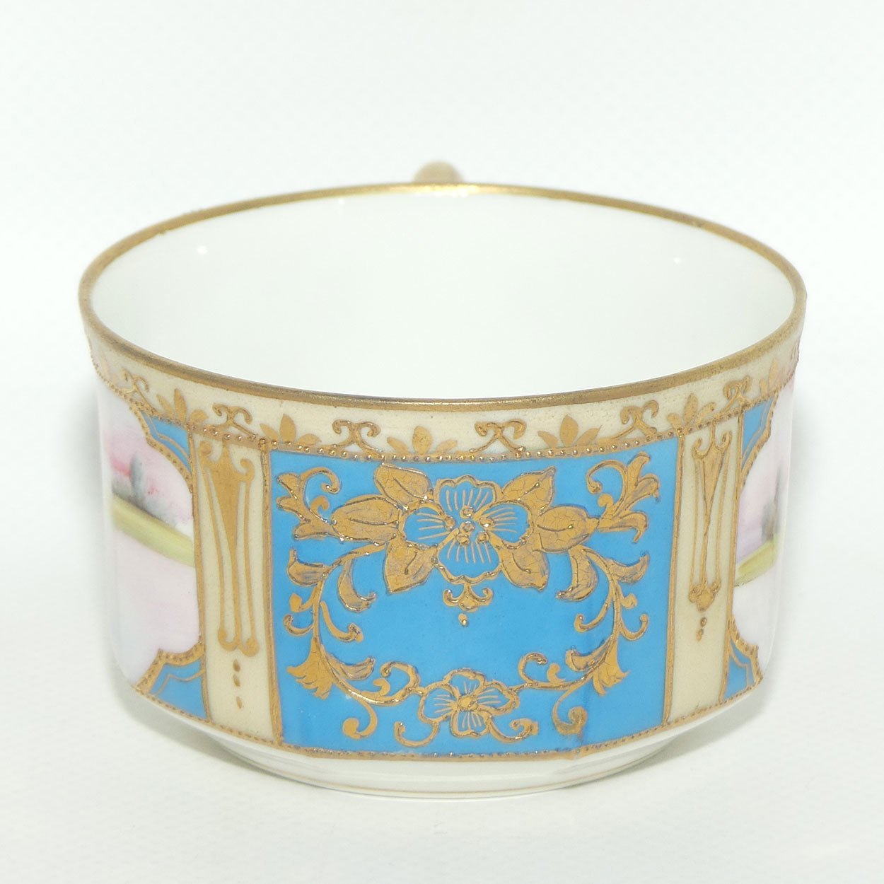 Early Noritake Hand Painted and Gilt decorated Blue ground tea trio | #4 | Lake Scene