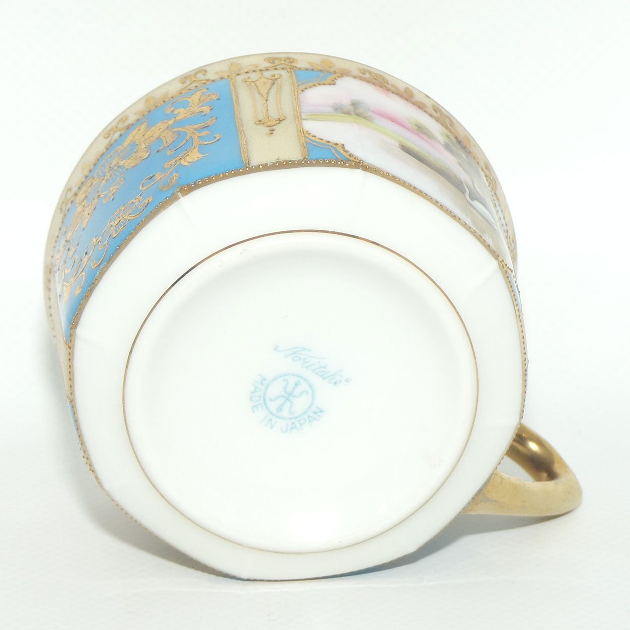 Early Noritake Hand Painted and Gilt decorated Blue ground tea trio | #4 | Lake Scene