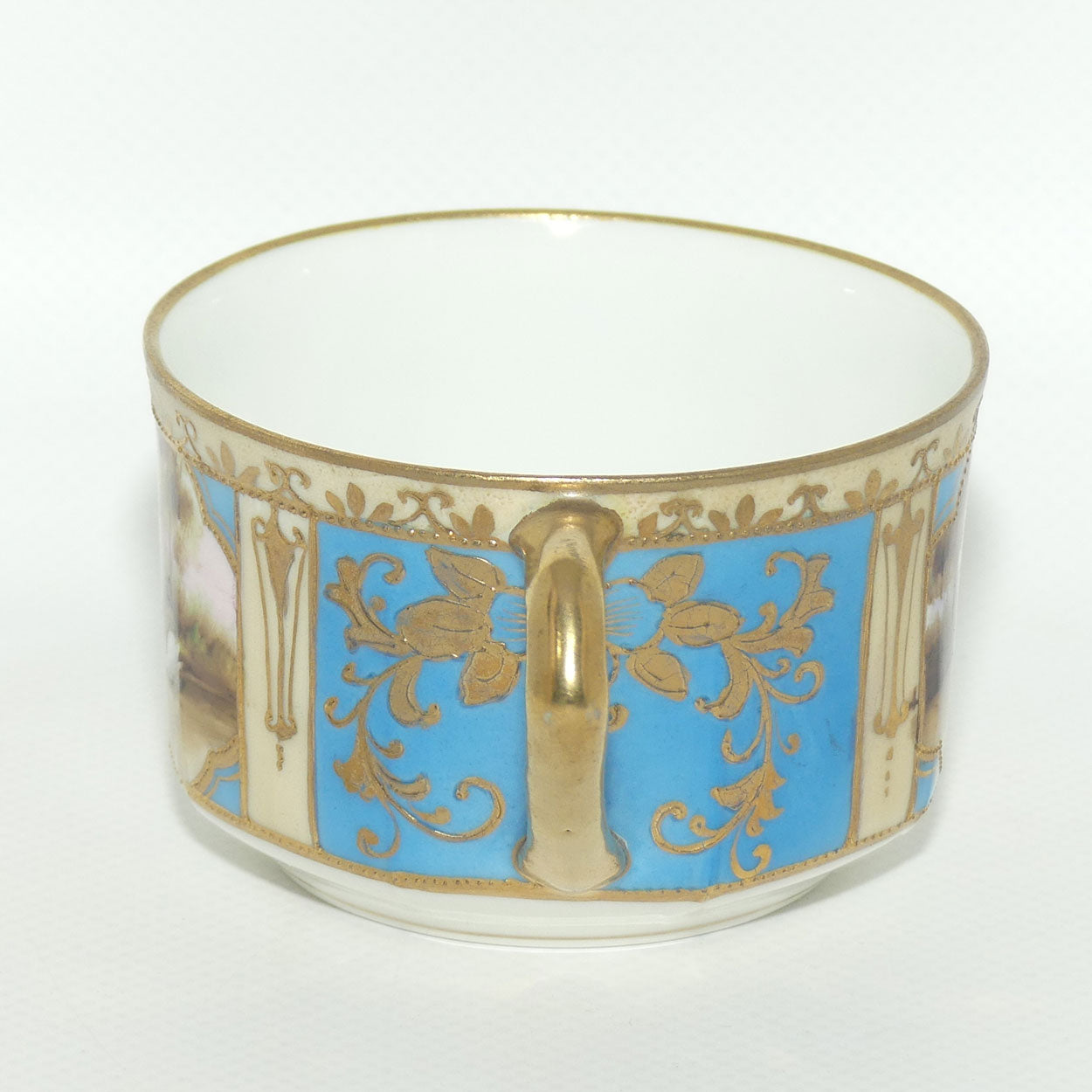 Early Noritake Hand Painted and Gilt decorated Blue ground tea trio | #5 | Lake Scene