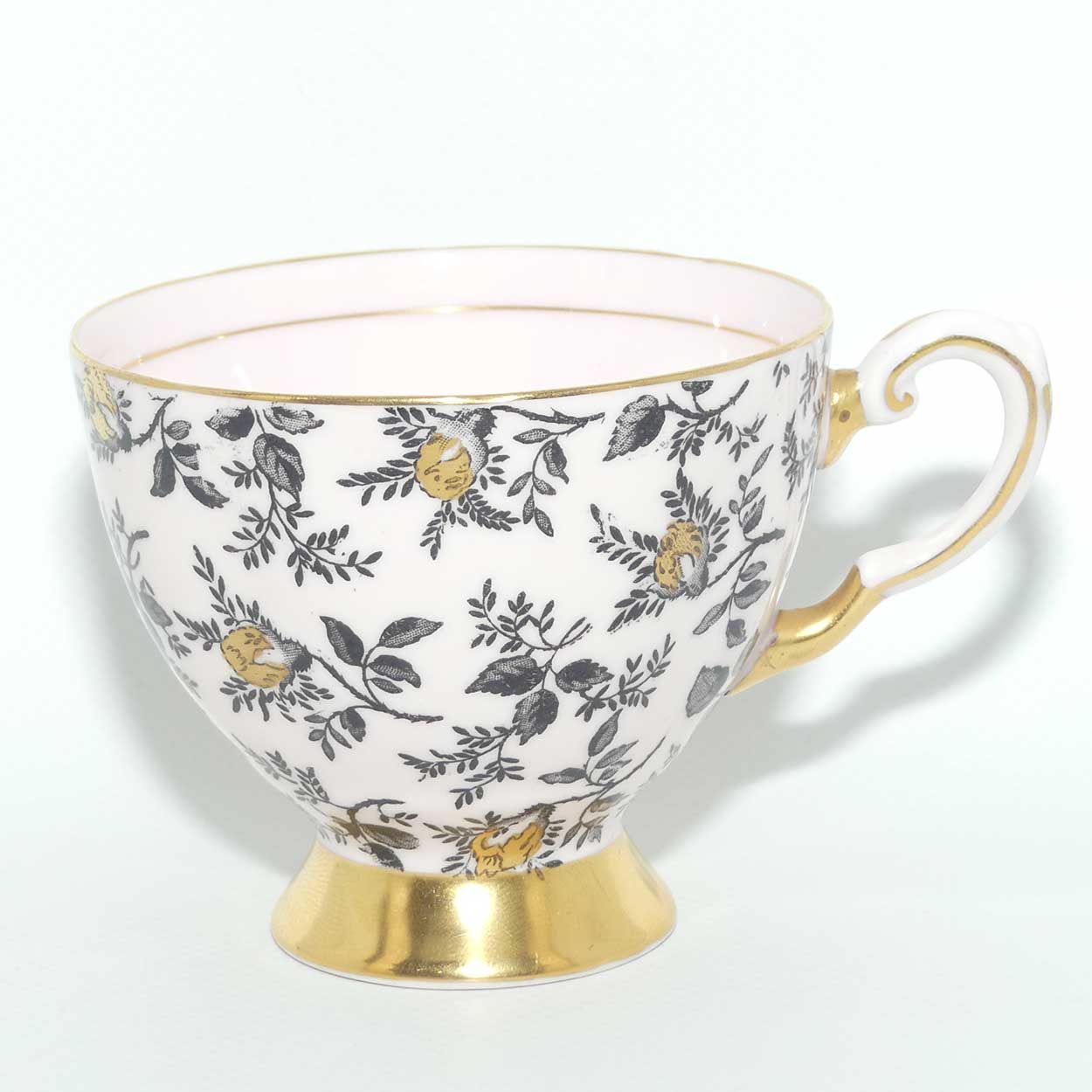 Tuscan Fine English Bone China Black and Gilt Floral trio