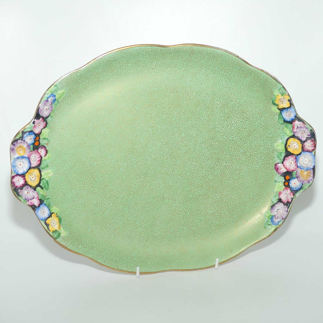 Tuscan China | Embossed Floral Dressing Table tray | Green and Gilt