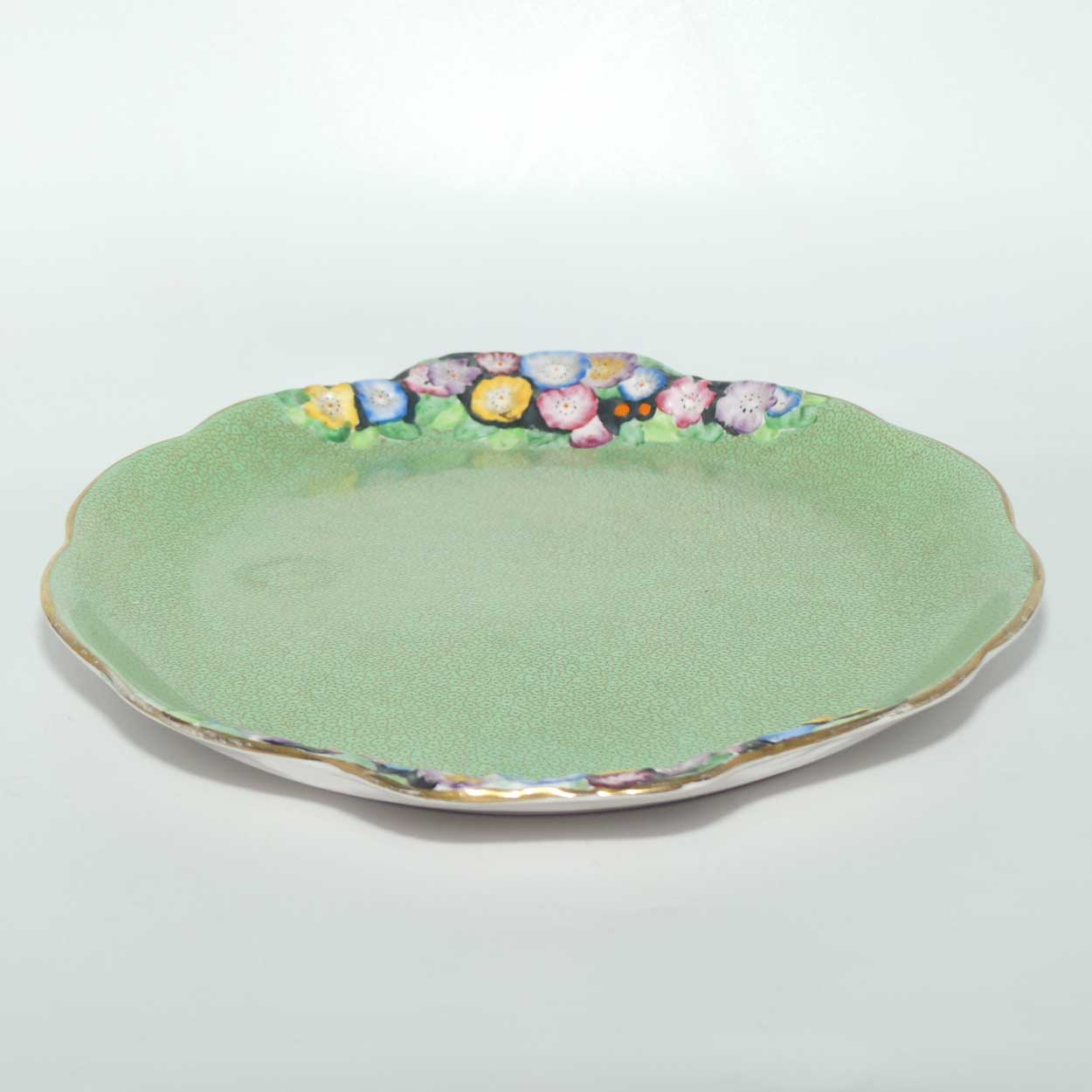 Tuscan China | Embossed Floral Dressing Table tray | Green and Gilt