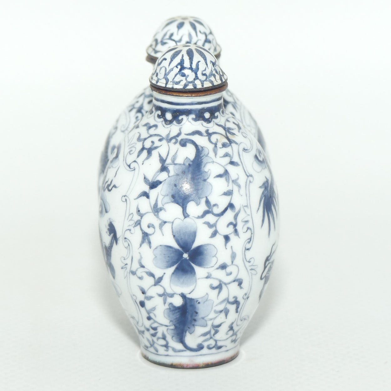 Hand Painted Blue on Enamel Double Snuff Bottle | Dragon chasing the Pearl