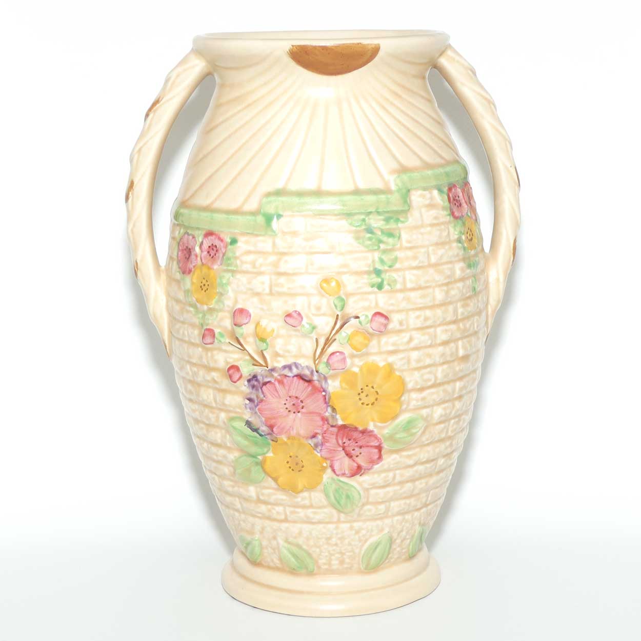 Arthur Woods Garden Wall floral embossed twin handle vase | DEE shape