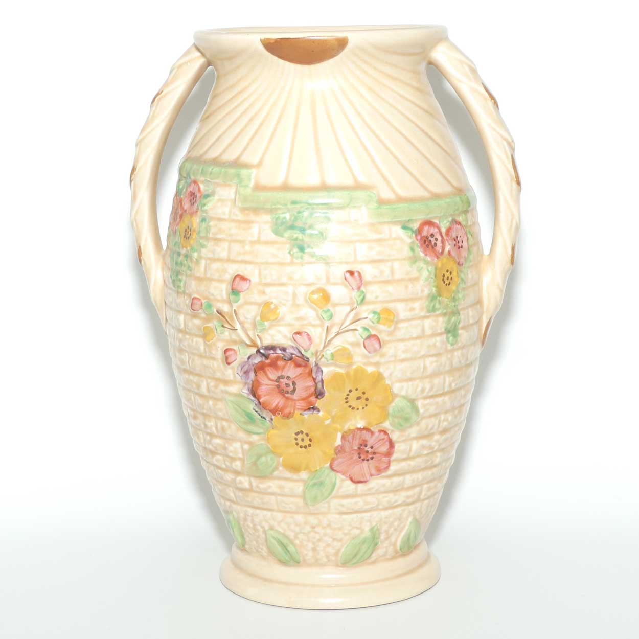 Arthur Woods Garden Wall floral embossed twin handle vase | DEE shape