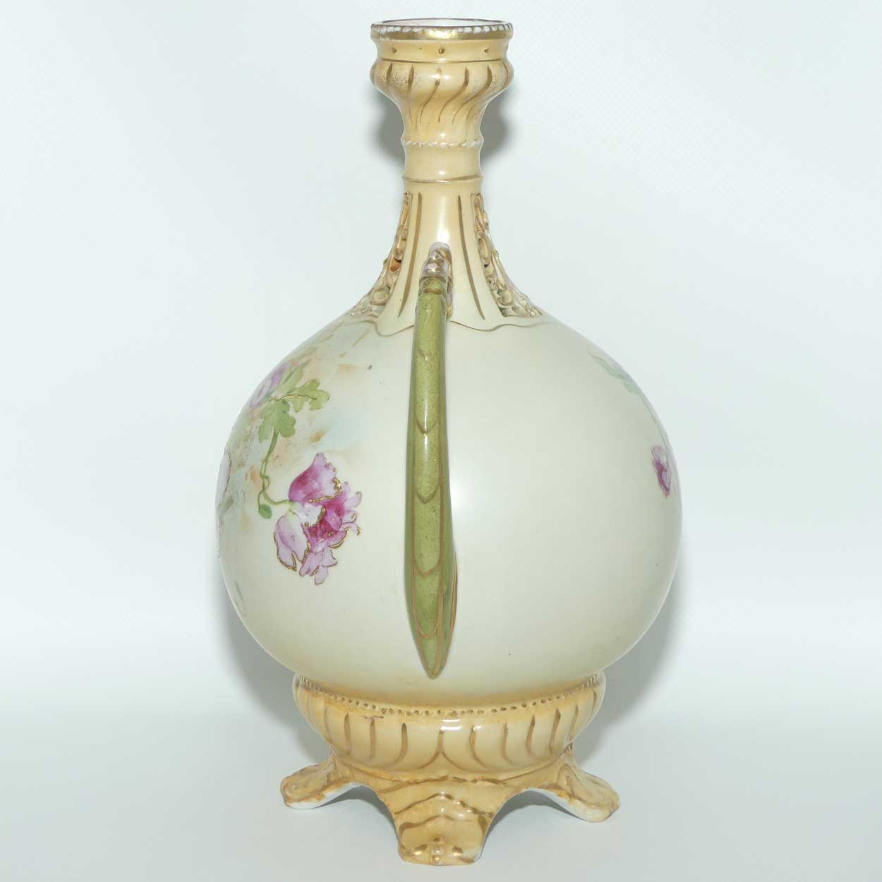 Royal Vienna Turn | Alexandra Porcelain Works Austria twin handle reticulated vase with floral decor