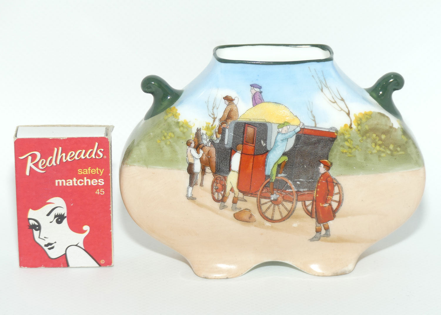 Royal Doulton Coaching Days twin teardrop handle vase | rare Blue Sky variation | E2768