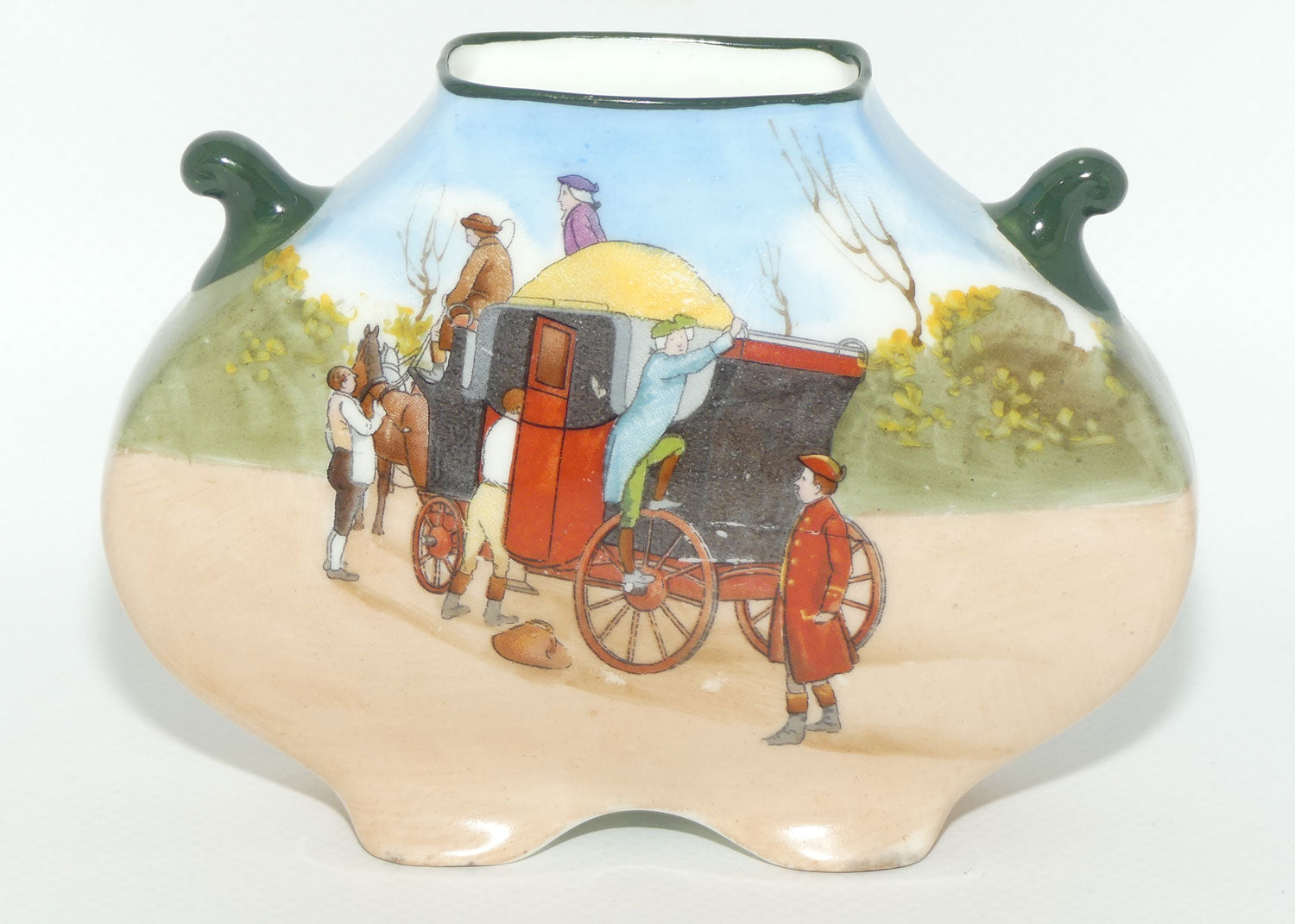 Royal Doulton Coaching Days twin teardrop handle vase | rare Blue Sky variation | E2768