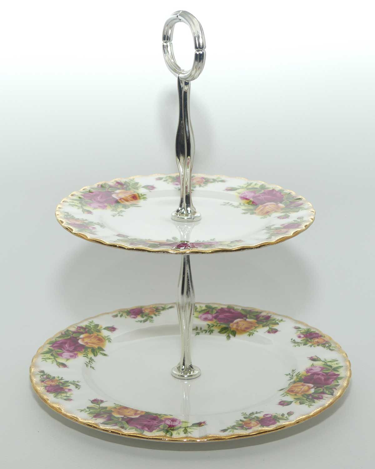 Royal Albert Bone China England Old Country Roses handled cake stand | ©1962 Royal Albert Ltd backstamp
