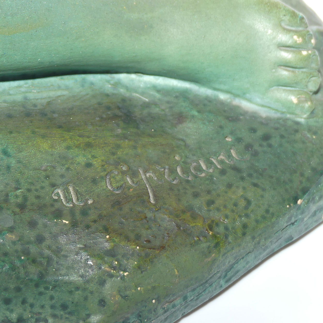 Art Deco Terracotta figure with Vertigris Copper finish by Ugo Cipriani