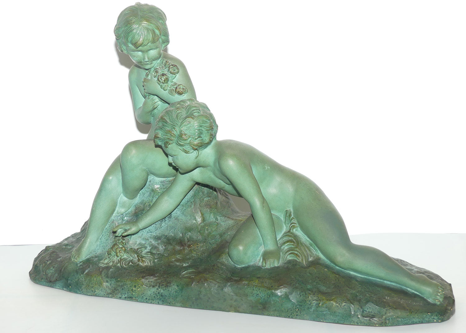 Art Deco Terracotta figure with Vertigris Copper finish by Ugo Cipriani