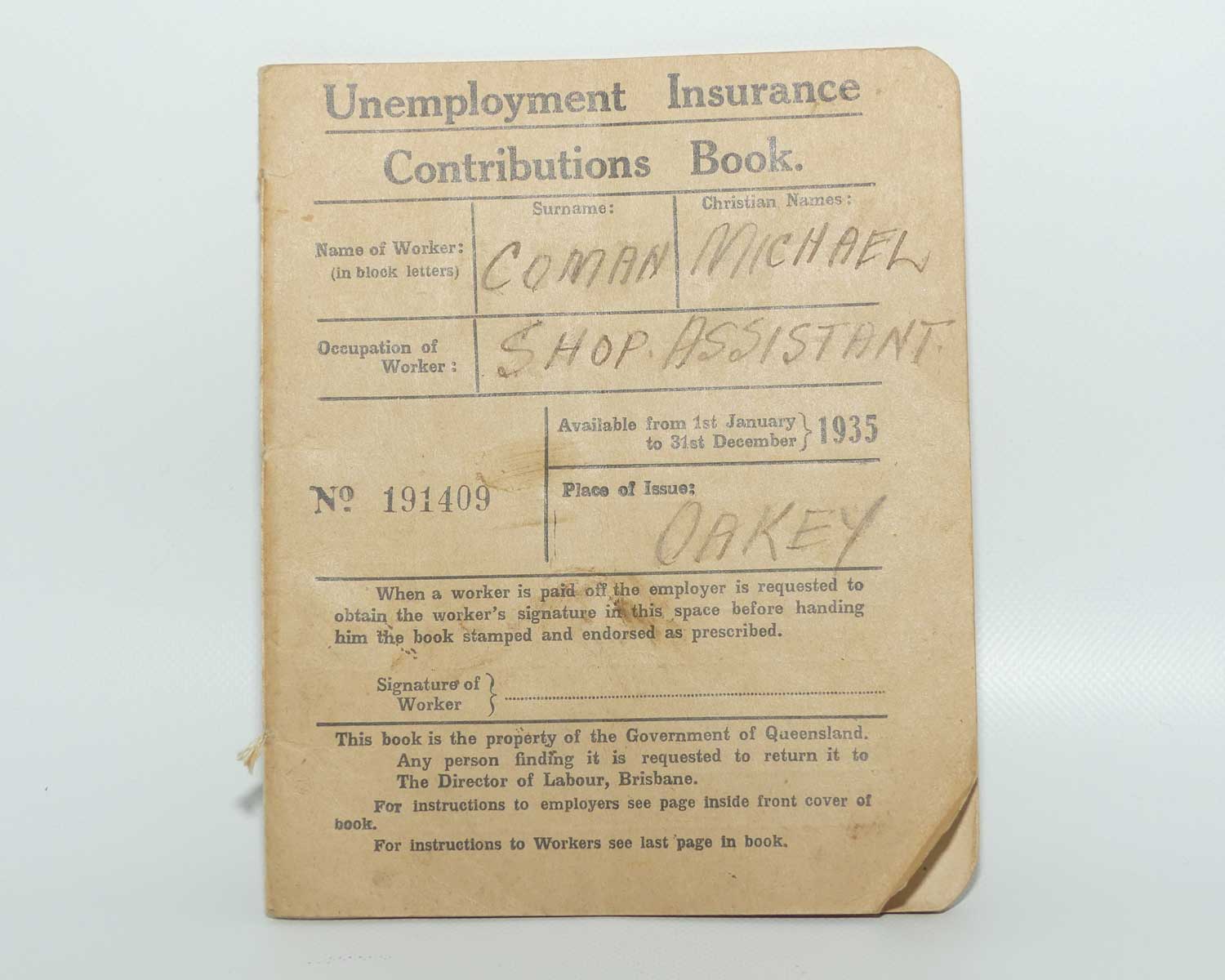 Collection of Four Unemployment Insurance Contributions Books | 1935 1936 1937 1941/2
