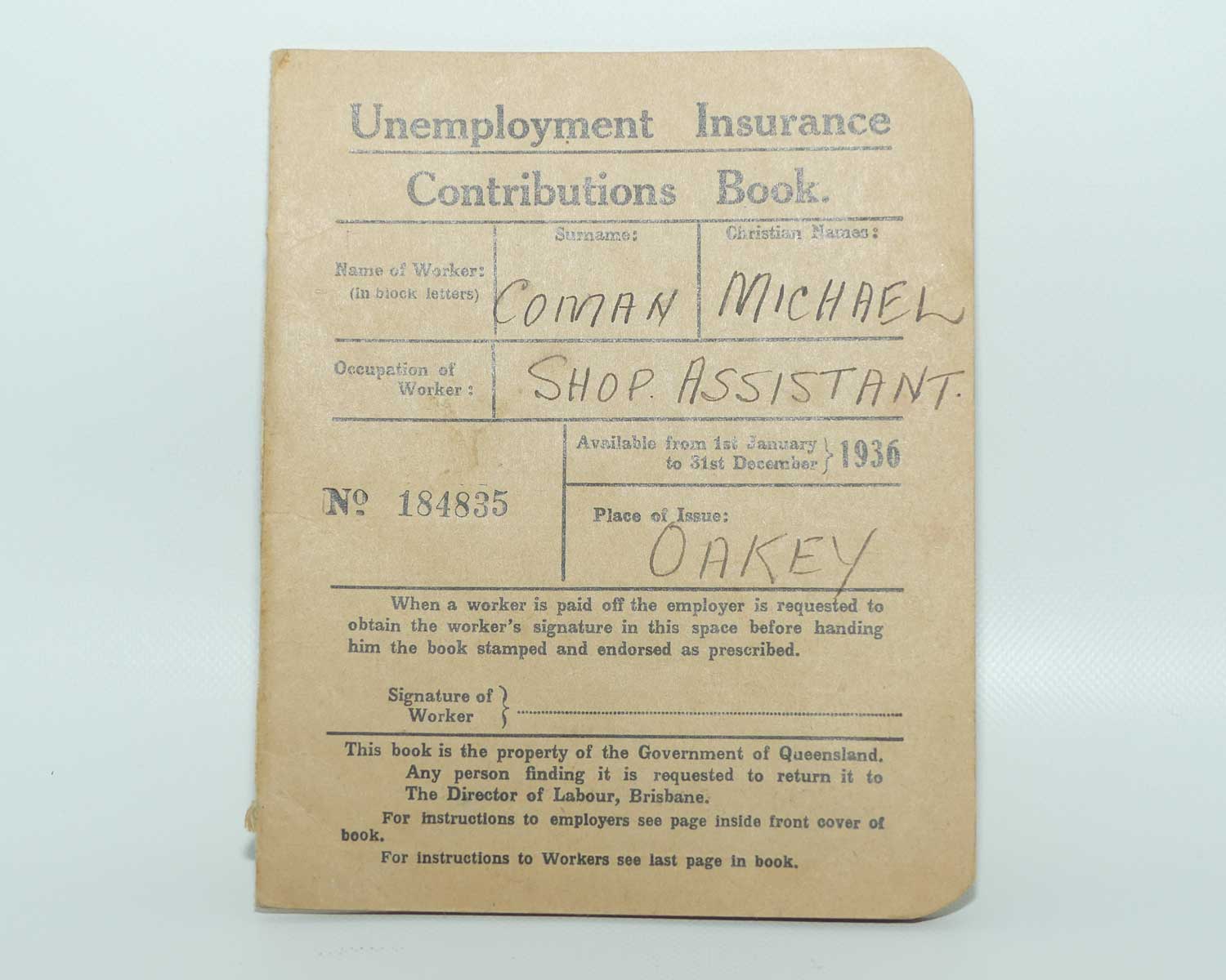 Collection of Four Unemployment Insurance Contributions Books | 1935 1936 1937 1941/2