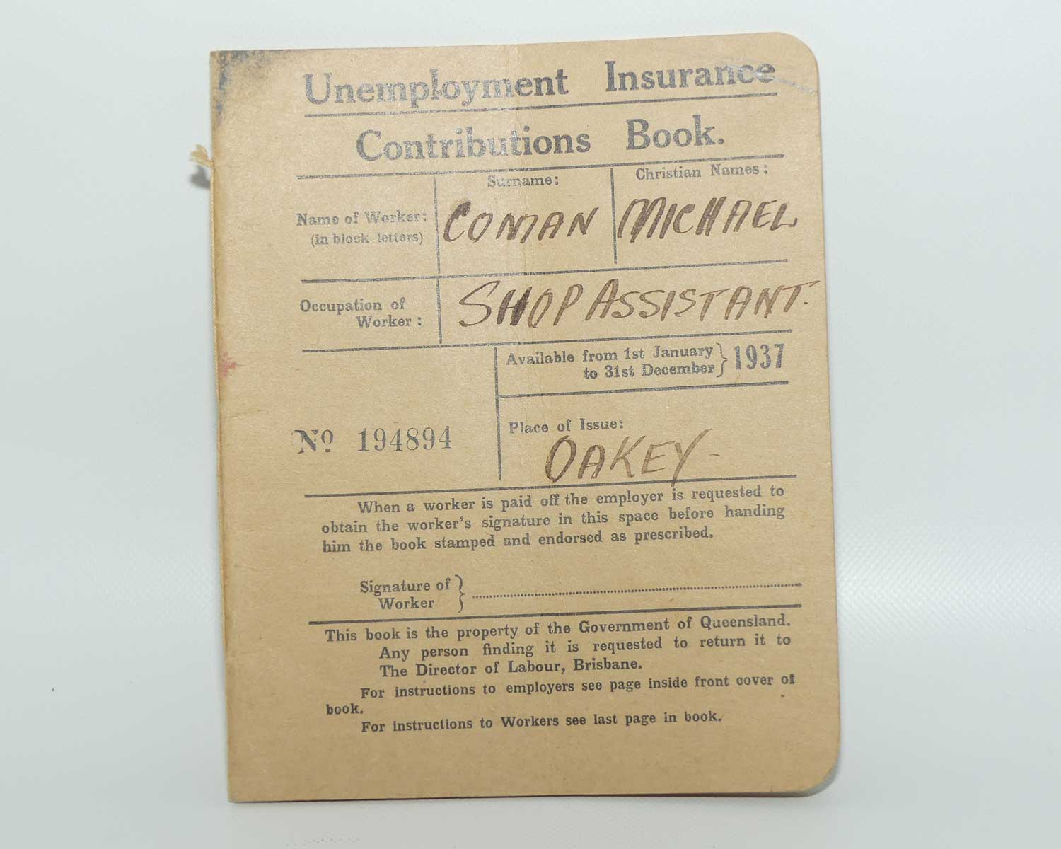 Collection of Four Unemployment Insurance Contributions Books | 1935 1936 1937 1941/2