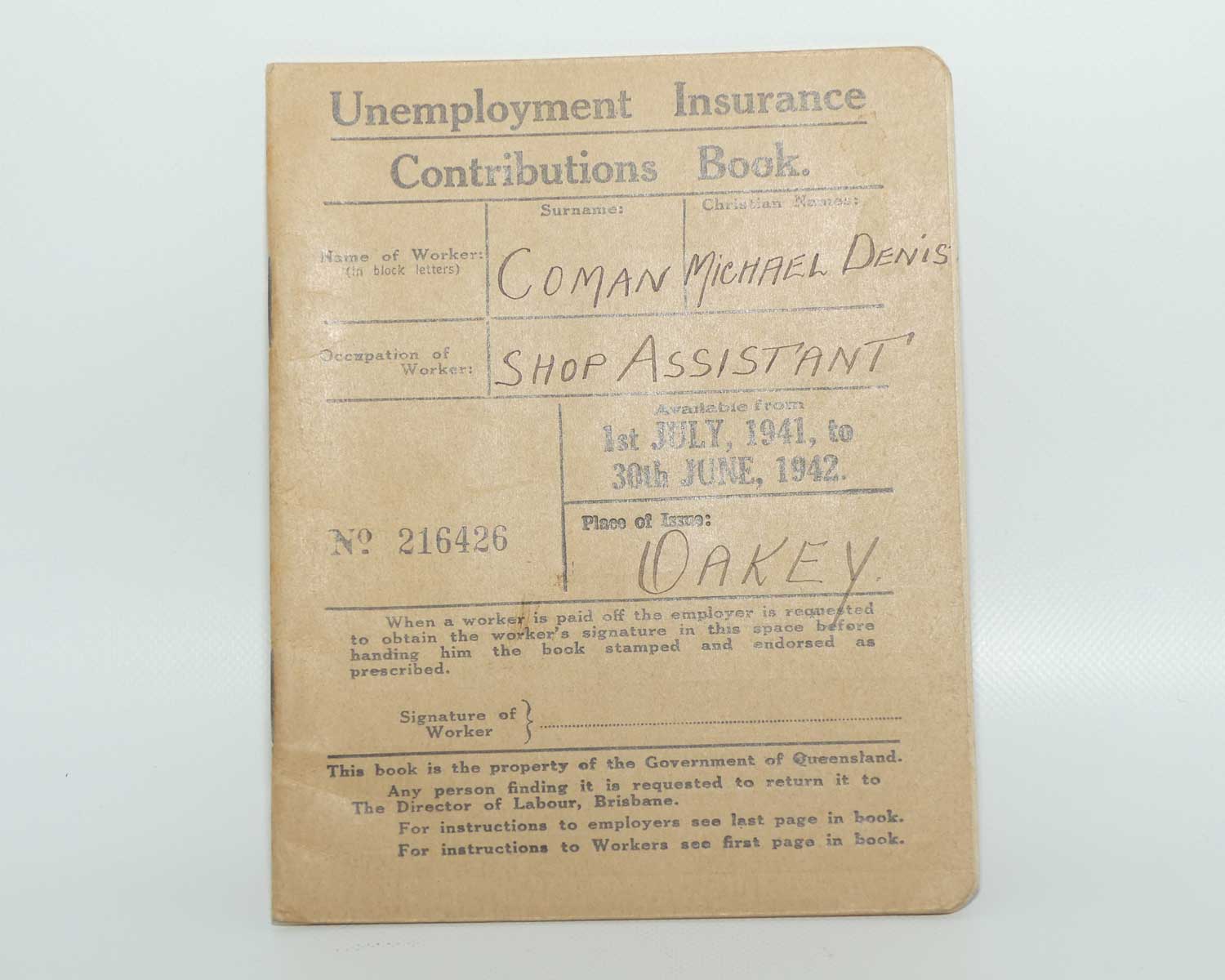 Collection of Four Unemployment Insurance Contributions Books | 1935 1936 1937 1941/2