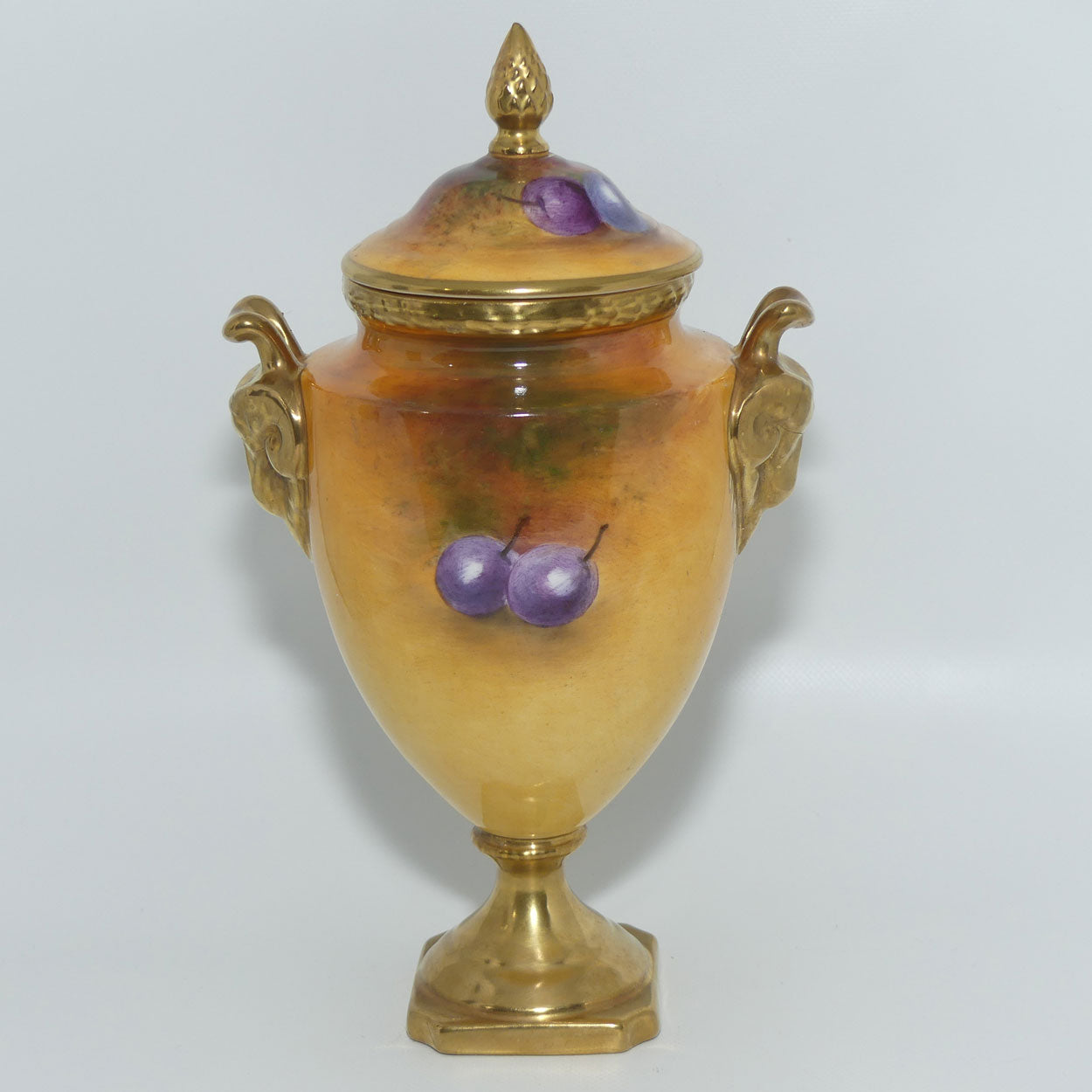 Coalport Hand Painted Fruit Urn #2 | Satyr Handles | signed A Baggott
