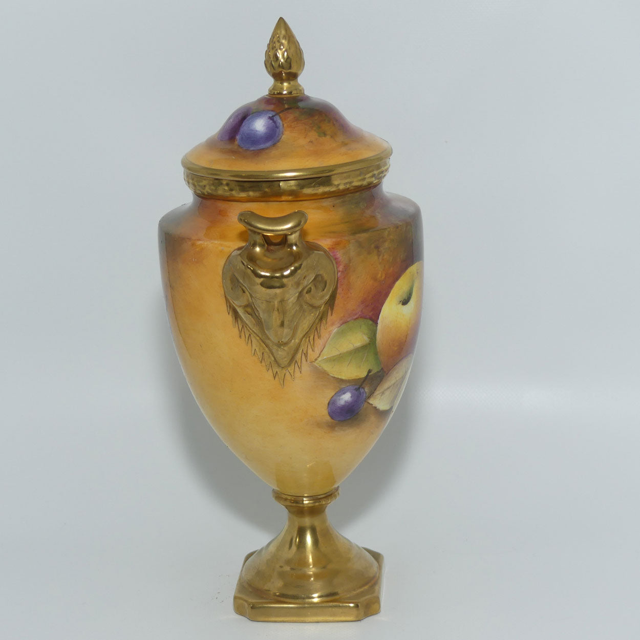 Coalport Hand Painted Fruit Urn #2 | Satyr Handles | signed A Baggott