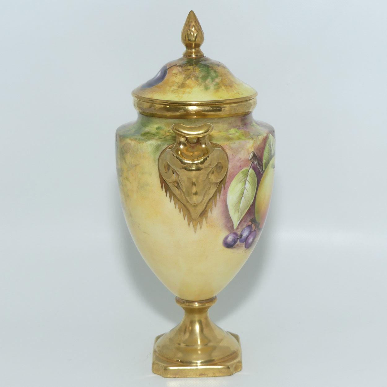 Coalport Hand Painted Fruit Urn #1 | Satyr Handles | signed N Lear